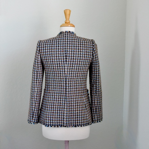 Rebecca Taylor HOUNDSTOOTH TWEED Blue/Black Tweed Blazer/Jacket NWT Sz 0 - Picture 7 of 15